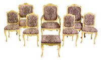 A Louis XV Style Carved Giltwood Salon Suite Height of settee 49 x width 71 1/2 x depth 29 inches. — LATE 19TH/EARLY 20TH CENTURY
