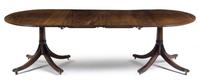 A George III Style Mahogany Double Pedestal Dining Table Height 27 3/4 x depth 44 x length 96 inches.