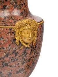 A Pair of Louis XVI Gilt Bronze Mounted Granito Rosso Vases