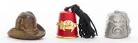 A Group of Three Mixed Metal Hat Themed Thimbles Height of tallest 7/8 inch.