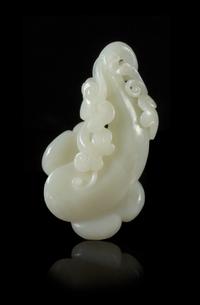 A White Jade Carving of a Lingzhi Length 3 7/8 inches.