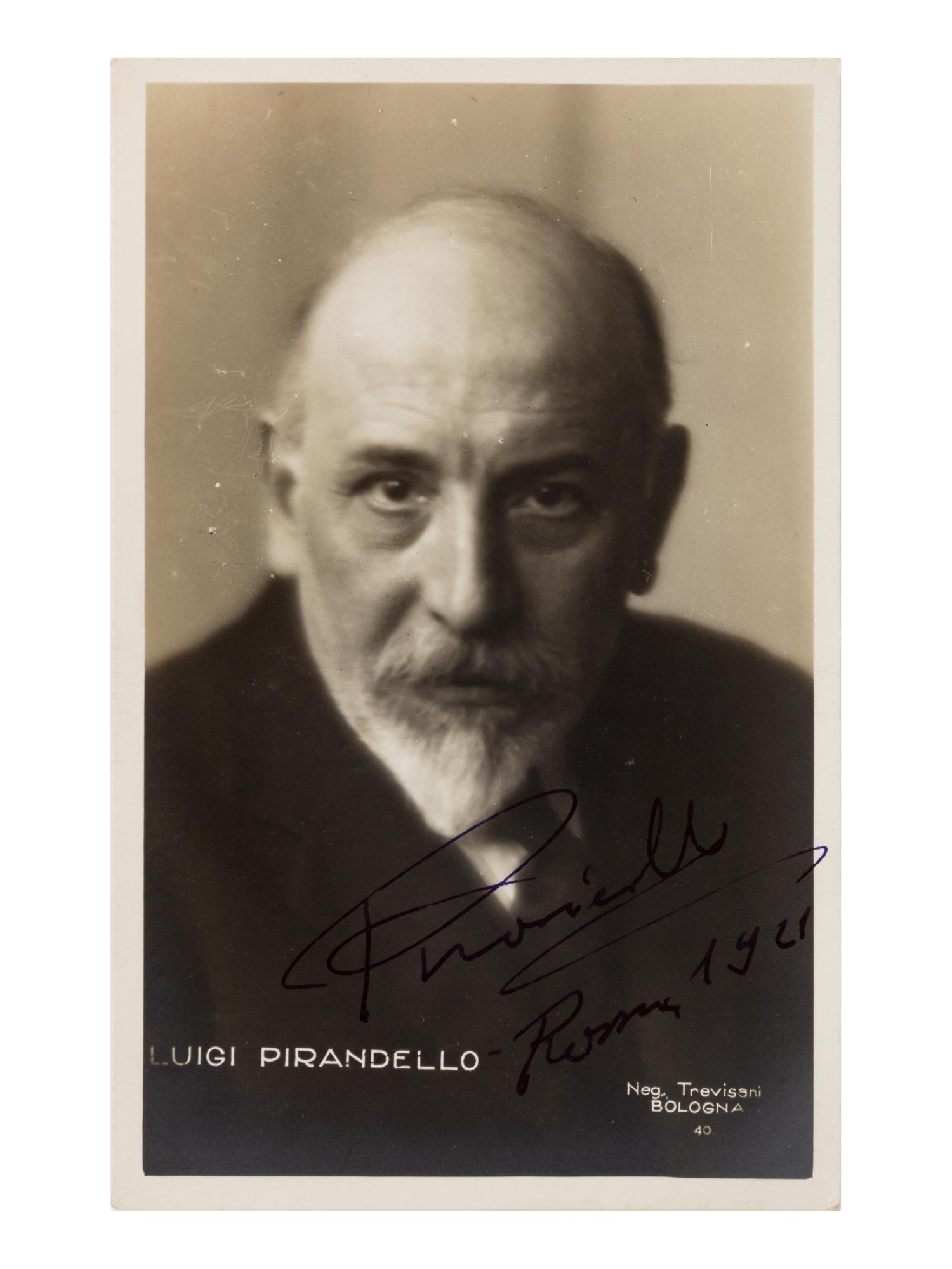 PIRANDELLO, Luigi (1867-1936). Photographic postcard signed (“Priandello”), Roma, 1921.