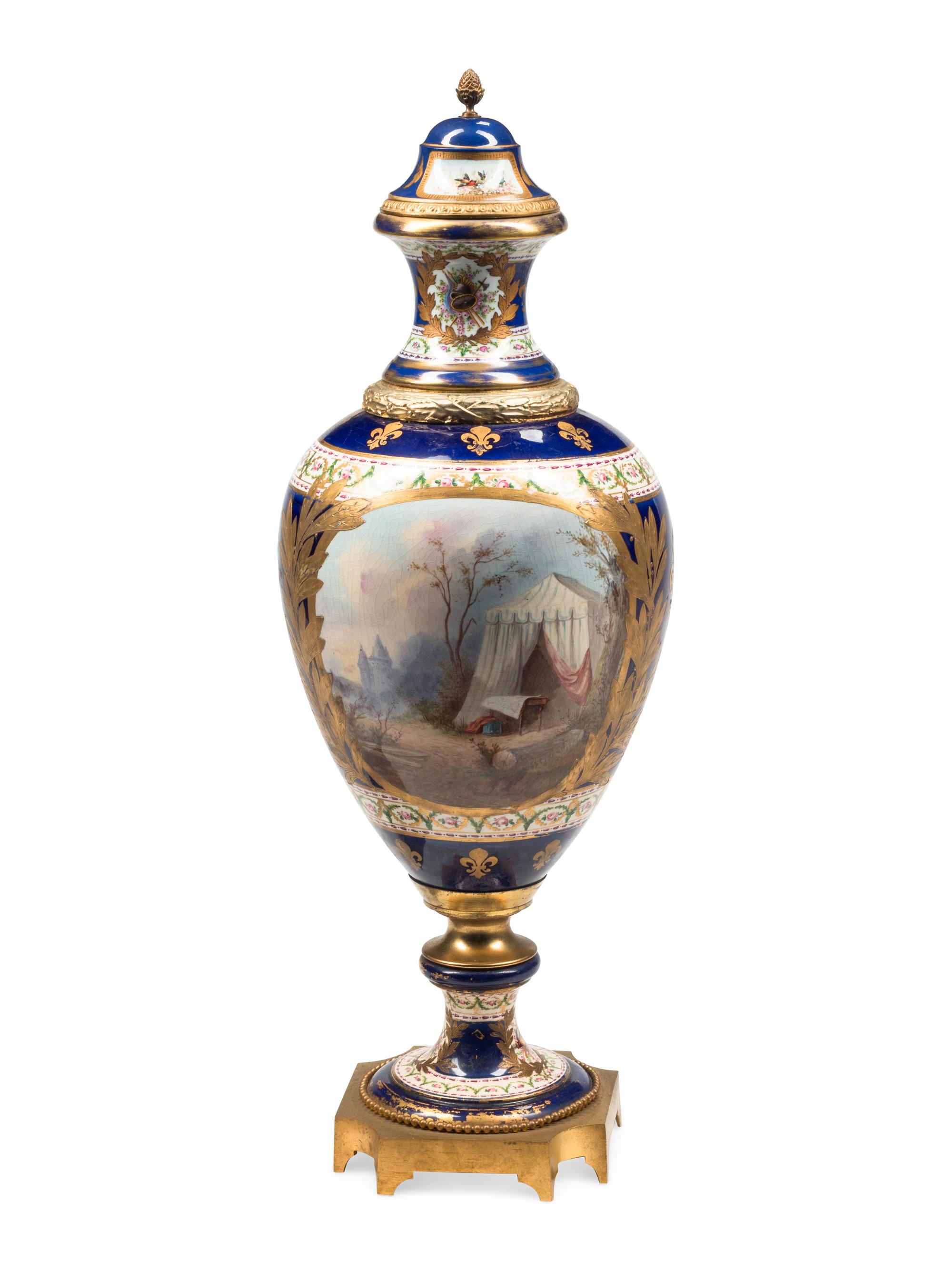A Gilt Bronze Mounted Sèvres Style Porcelain Vase and Cover