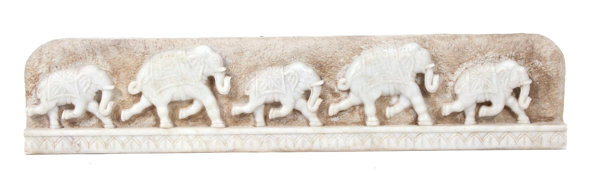 A Marble Frieze of Parade Elephants Height 9 x width 44 inches. — RAJASTHAN, INDIA, 18TH CENTURY