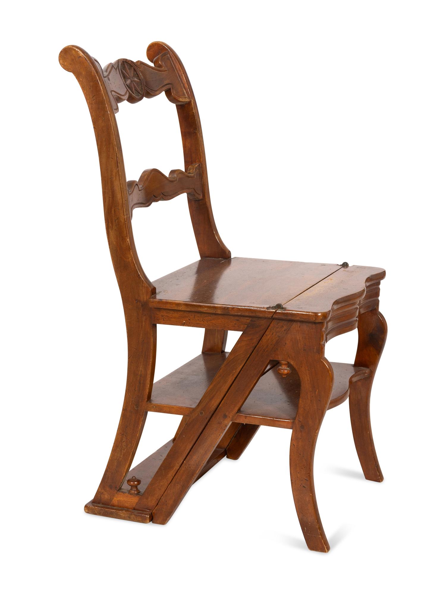 An Italian Walnut Metamorphic Chair and Library Ladder
