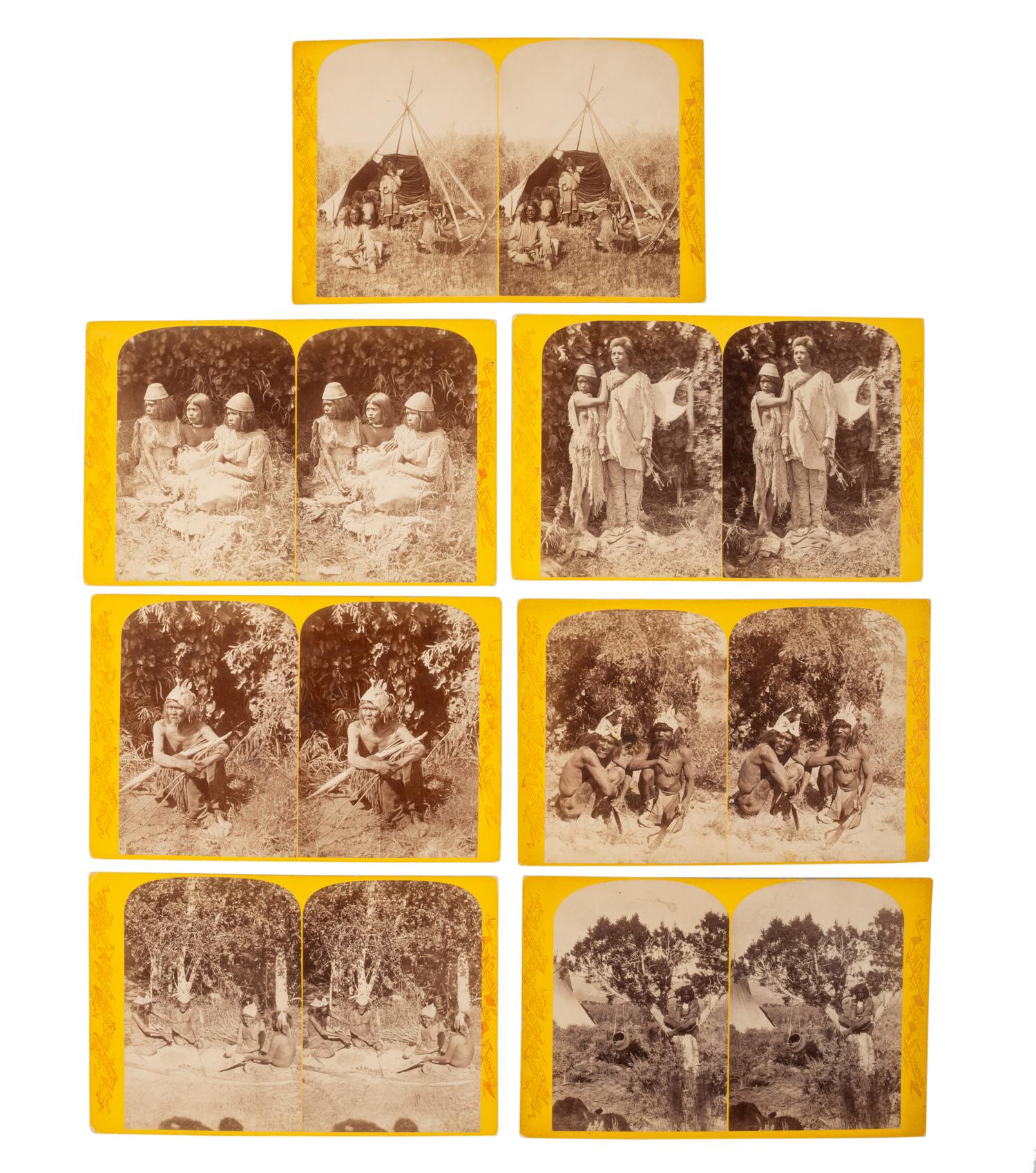 [NATIVE AMERICANS]. HILLERS, John K., and BEAMAN, E.O., photographers. A group of 13 Powell Expedition stereoviews featuring Native American subjects, comprising: