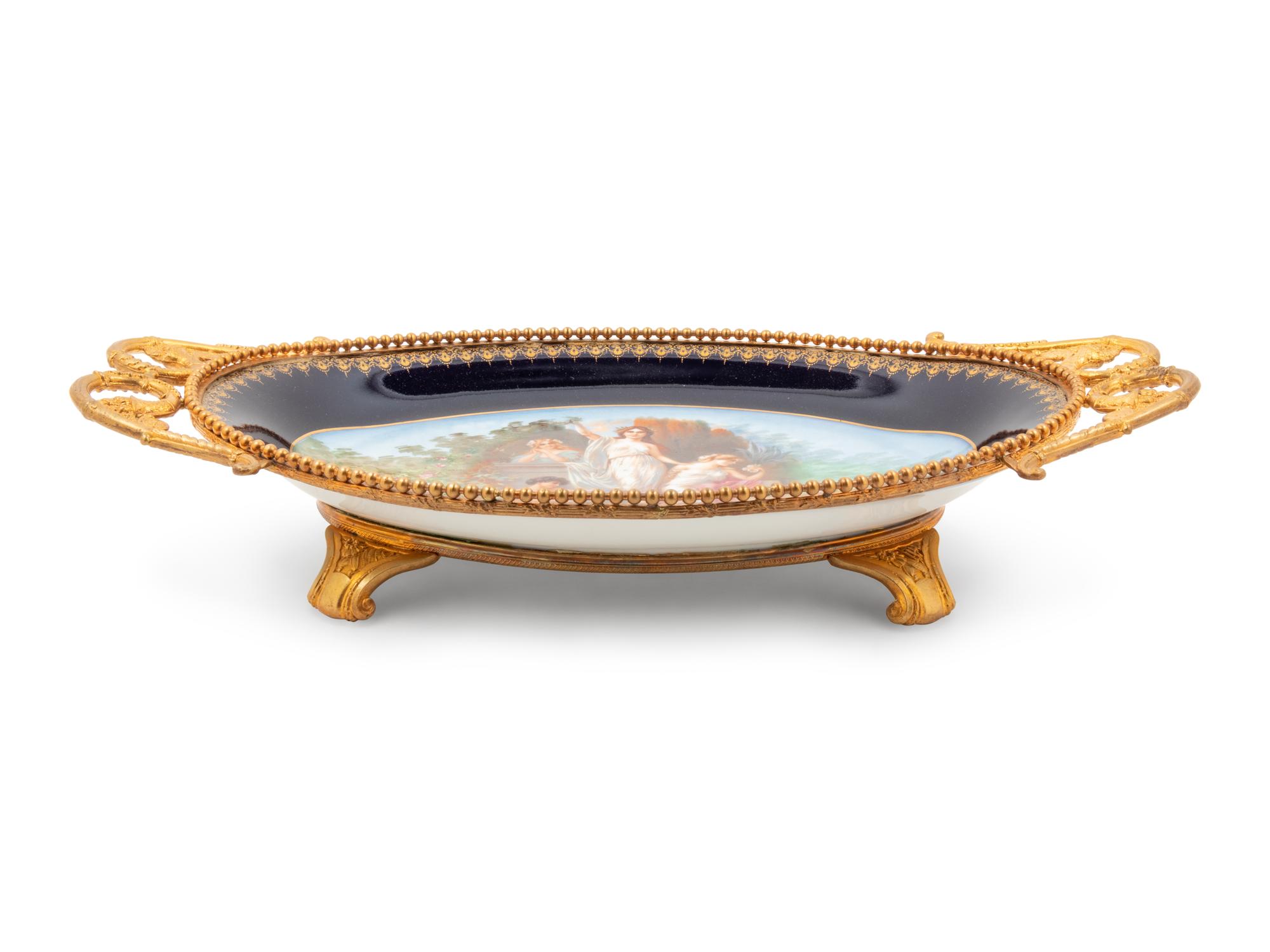 A Gilt Metal Mounted Sevres Style Porcelain Tray