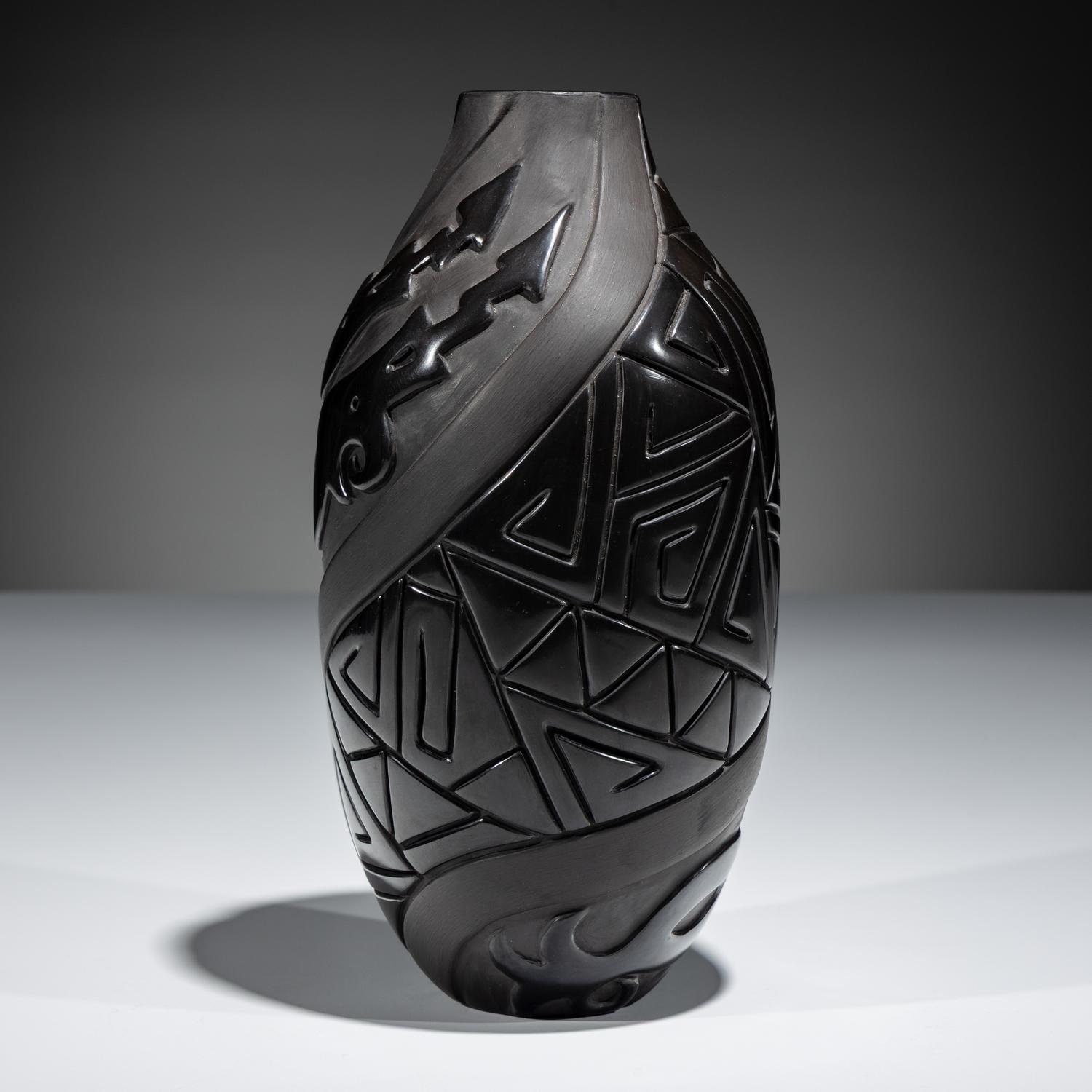 Carved Blackware Pottery Vase