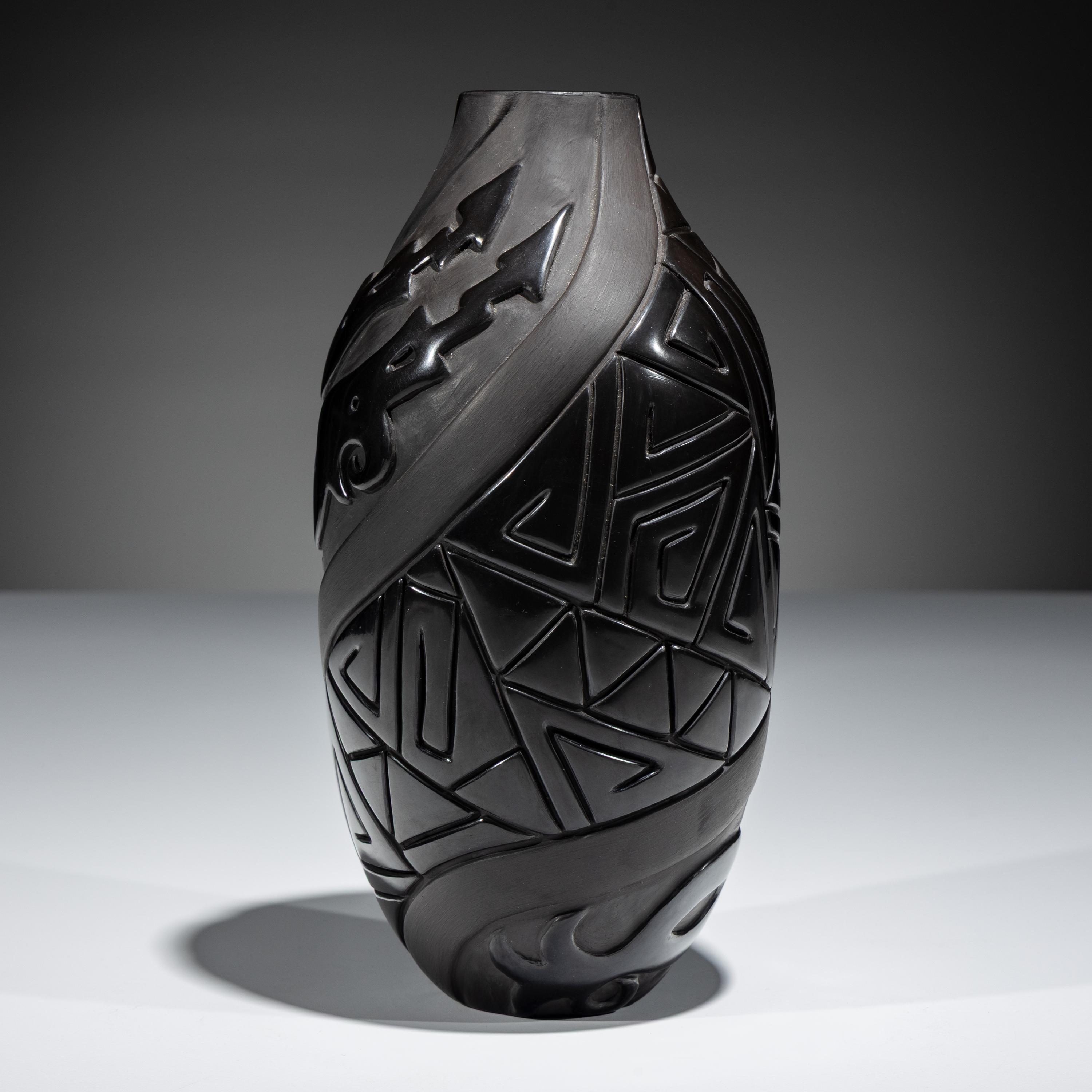 Carved Blackware Pottery Vase