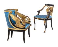 Two Empire Style Parcel Gilt Ebonized Armchairs