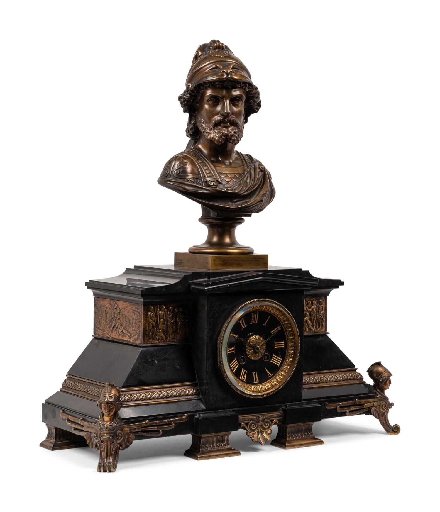 A French Gilt Bronze and Black Marble Mantel Clock