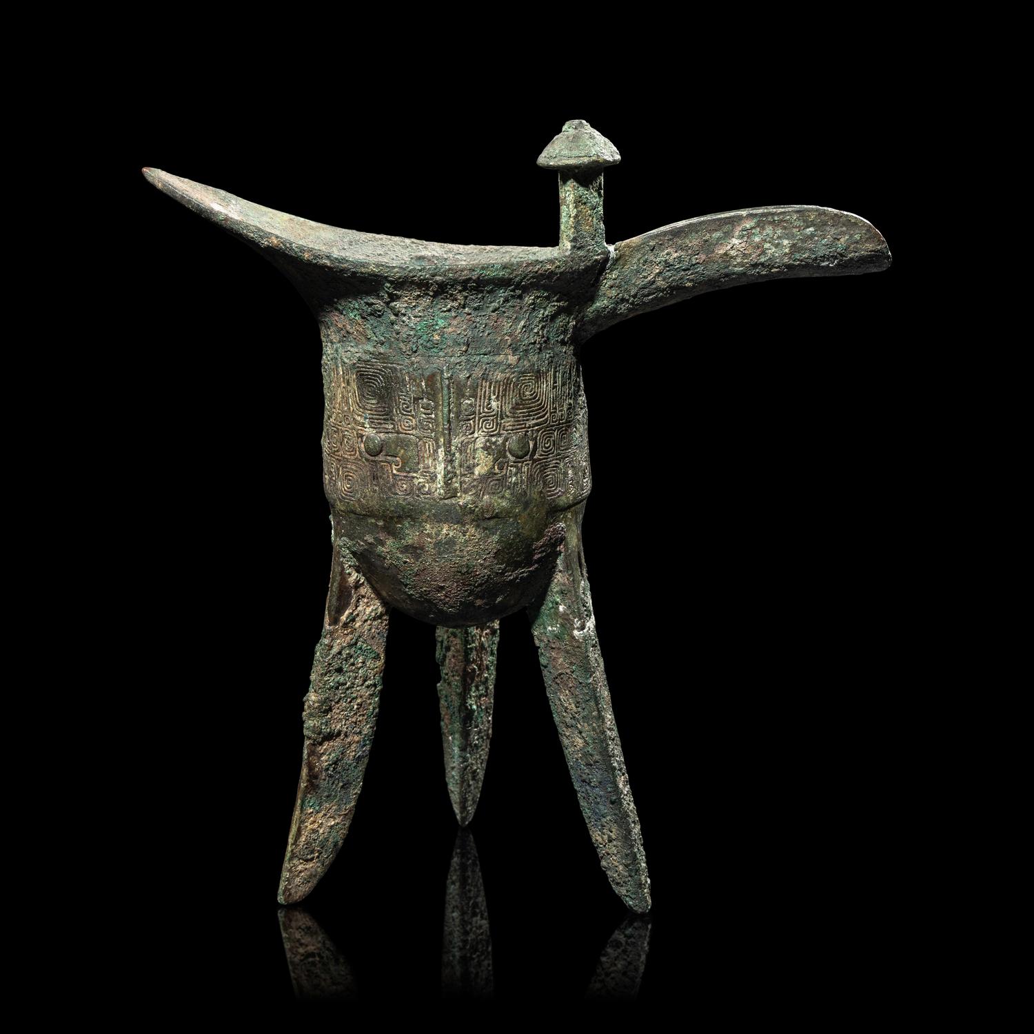 A Chinese Archaic Ritual Bronze Wine Vessel, Jue , Mark Gaotian, Late Shang-Early West Zhou Dynasty 商代晚期-西周早期 青銅饕餮紋'告田'爵