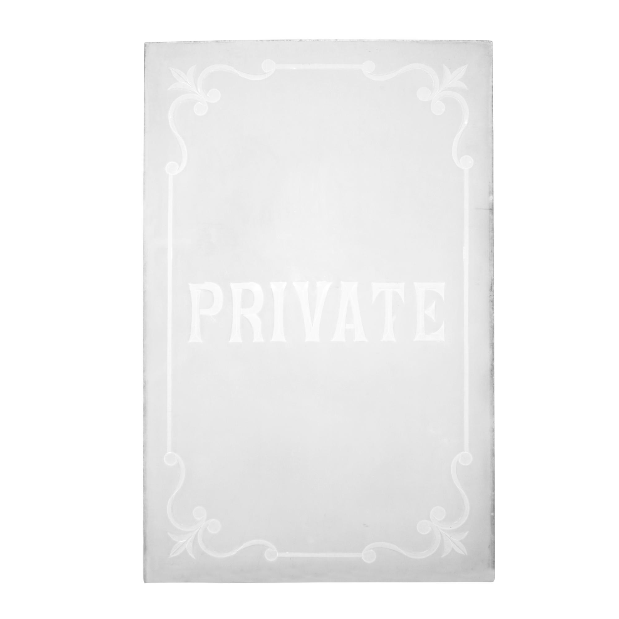 An Etched Glass Pub Window Panel 21.5" W x .25" D x 33.5" H — England, 19th Century