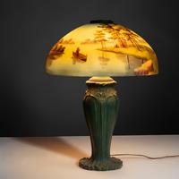 Reverse-painted glass lamp, c. 1910