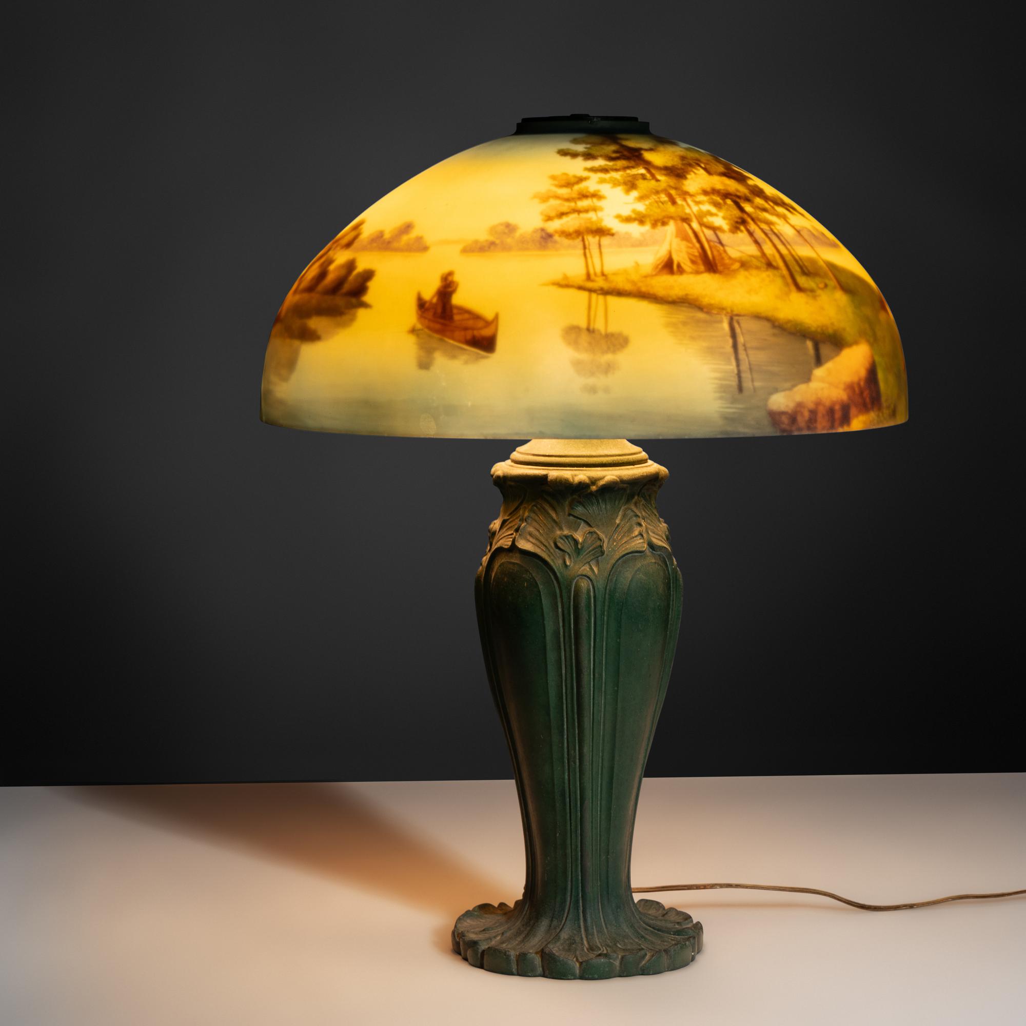 Reverse-painted glass lamp, c. 1910