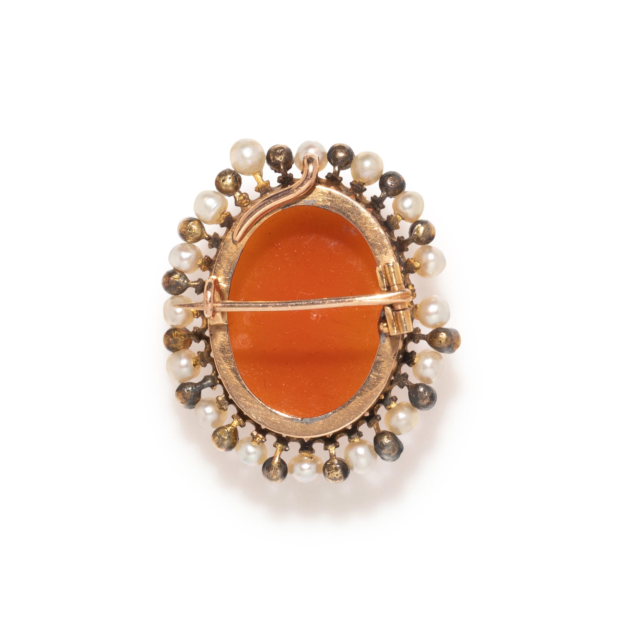 FRENCH, VICTORIAN, HARDSTONE CAMEO, DIAMOND AND PEARL PENDANT/BROOCH