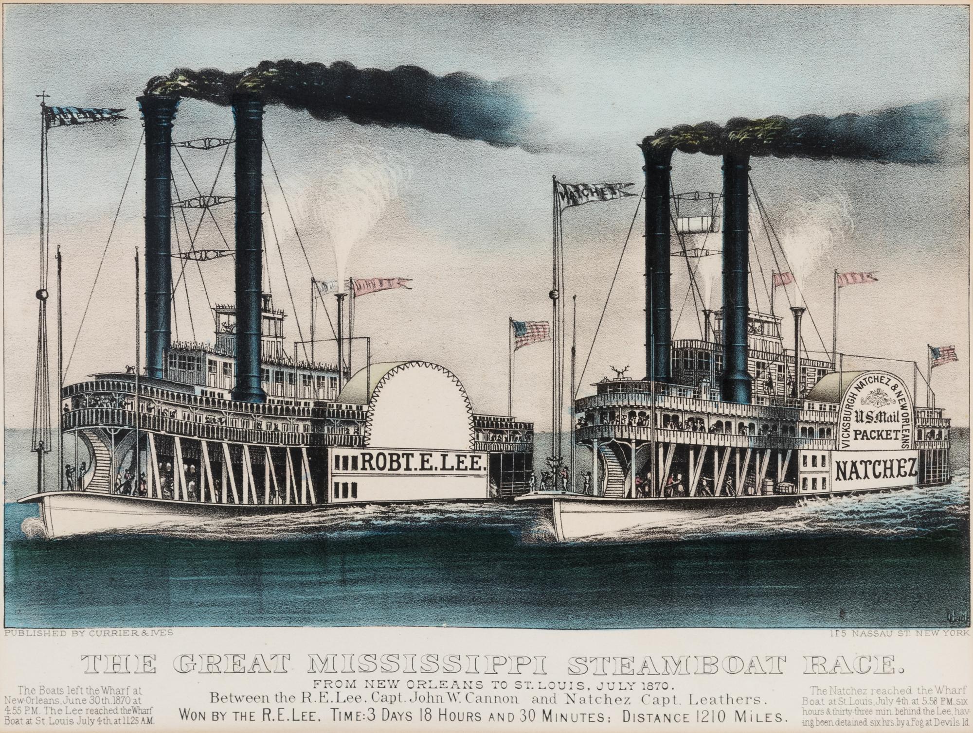 CURRIER and IVES, publishers The Great Mississippi Steamboat Race: from New Orleans to St. Louis, July 1870. New York, c. 1872.