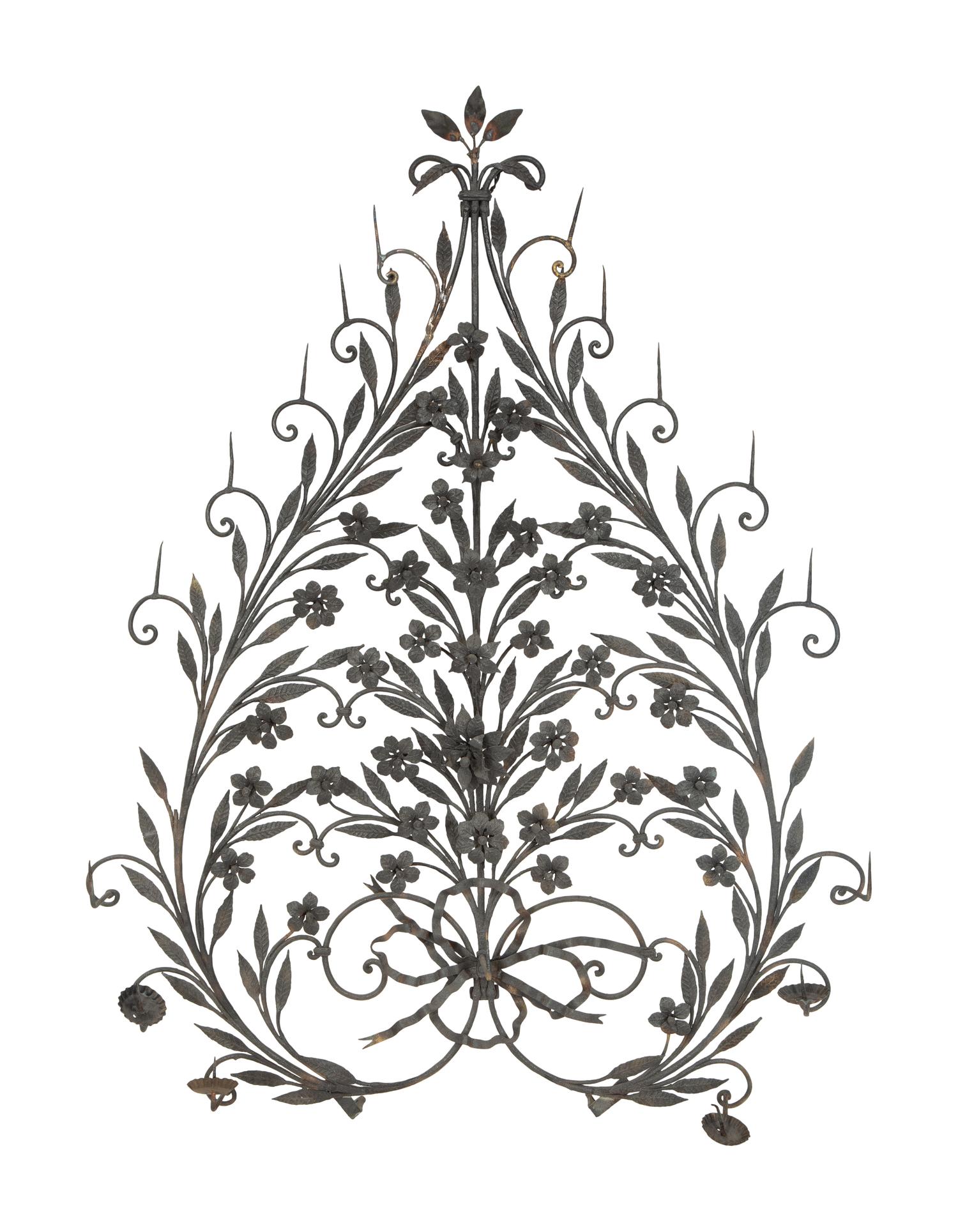 A Mizner Wrought Iron Floral and Foliate Wall Sconce