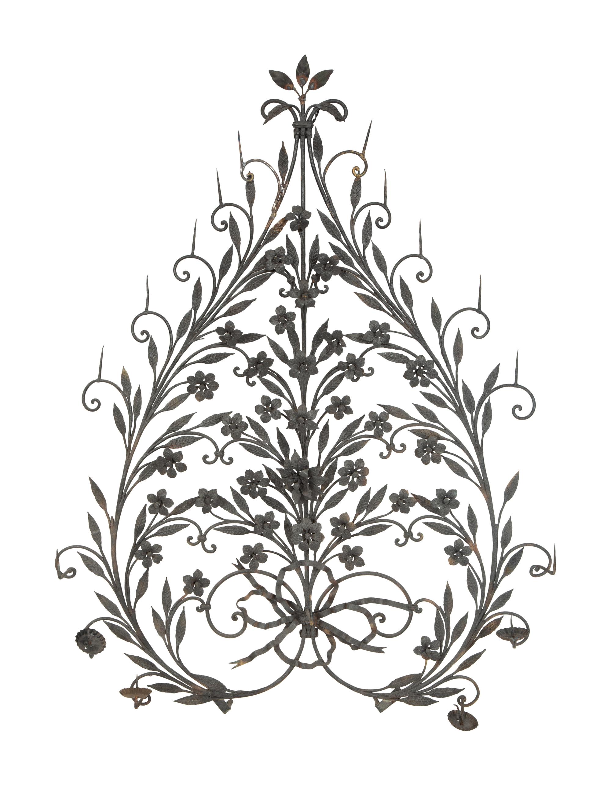 A Mizner Wrought Iron Floral and Foliate Wall Sconce