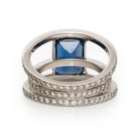 Sapphire, Diamond, and White Gold Ring