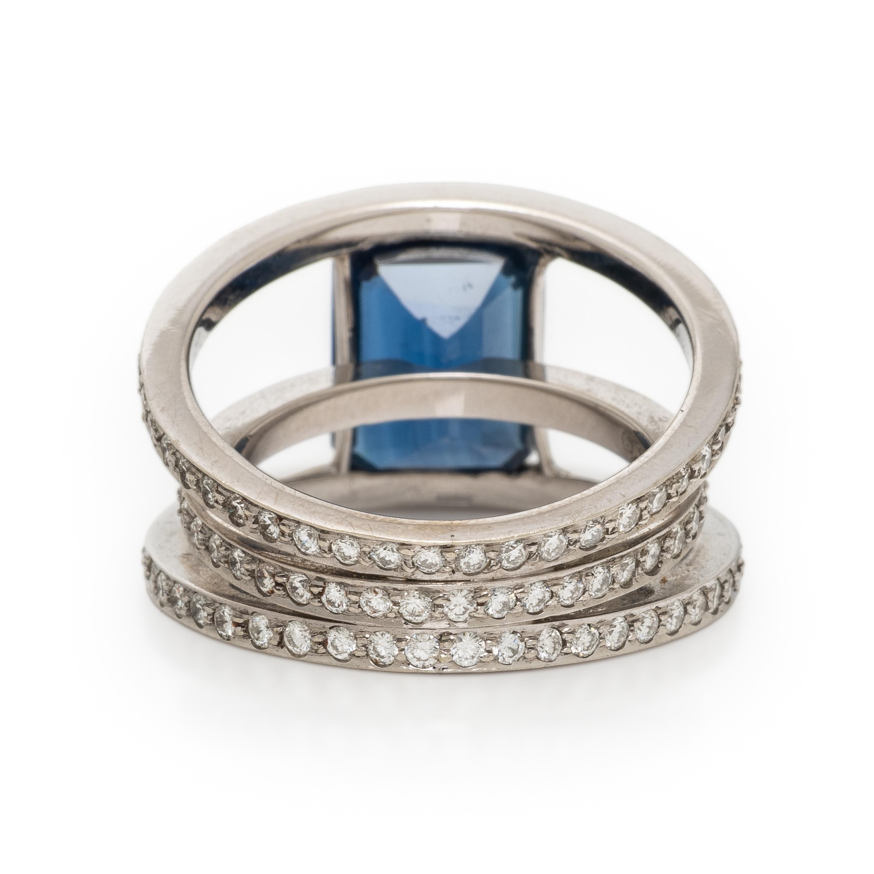 Sapphire, Diamond, and White Gold Ring