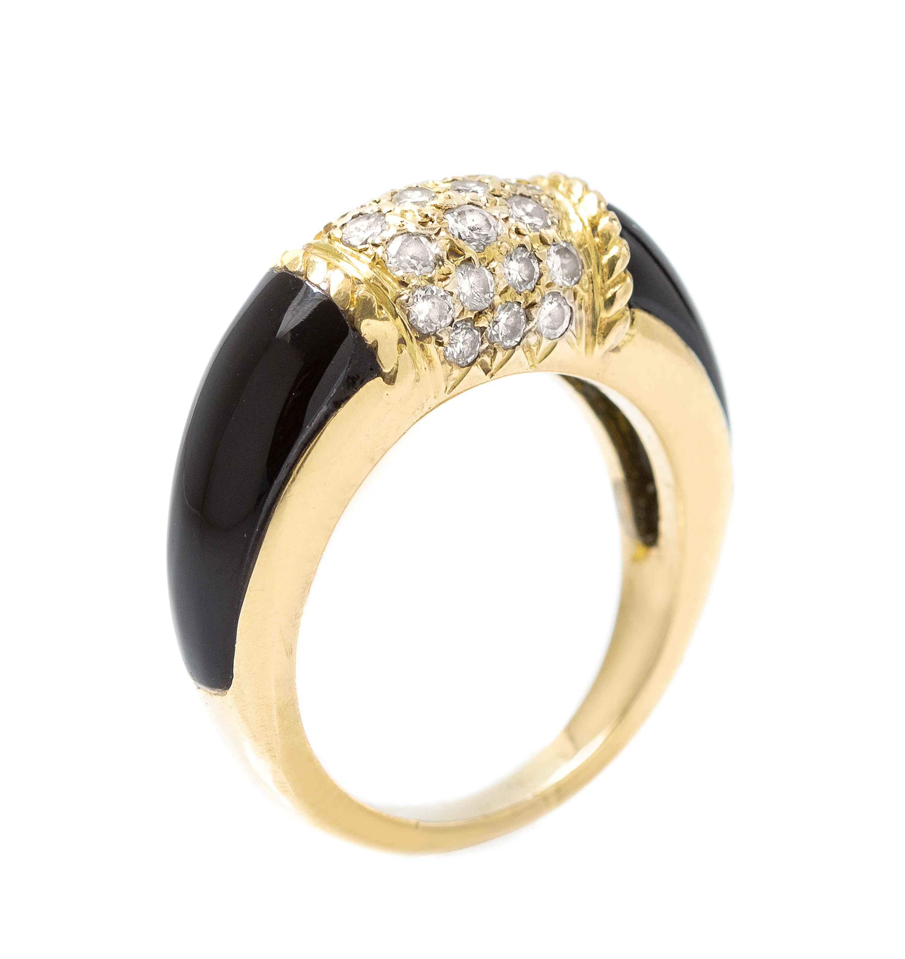 An 18 Karat Yellow Gold, Onyx, and Diamond Ring 4.20 dwts.
