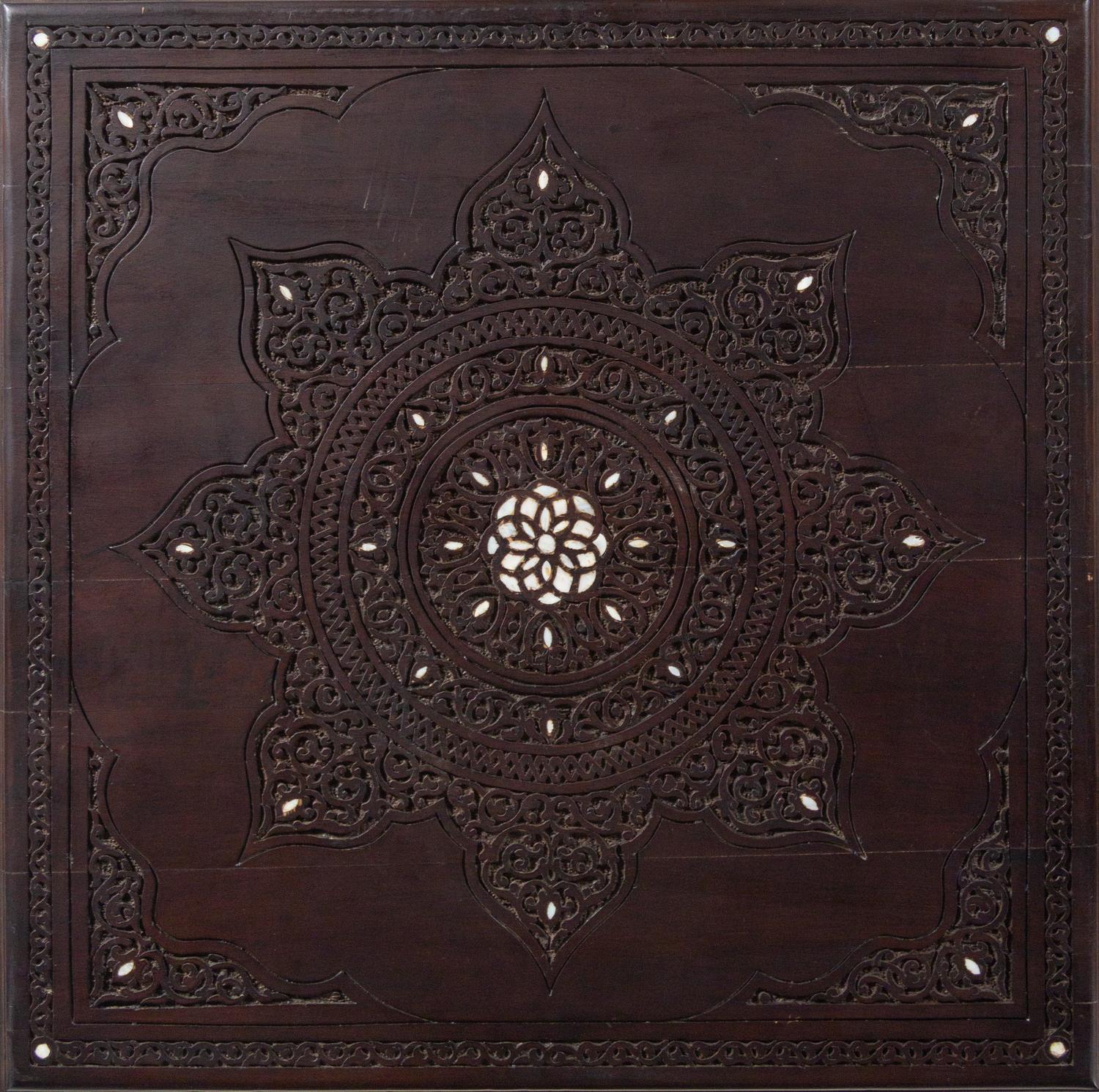 A Syrian Carved and Inlaid Walnut Low Table