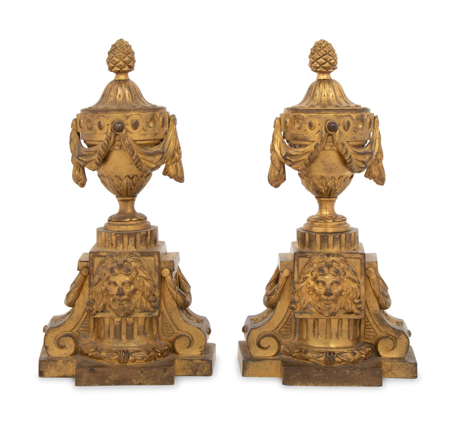 A Pair of Louis XVI Style Gilt Bronze Chenets