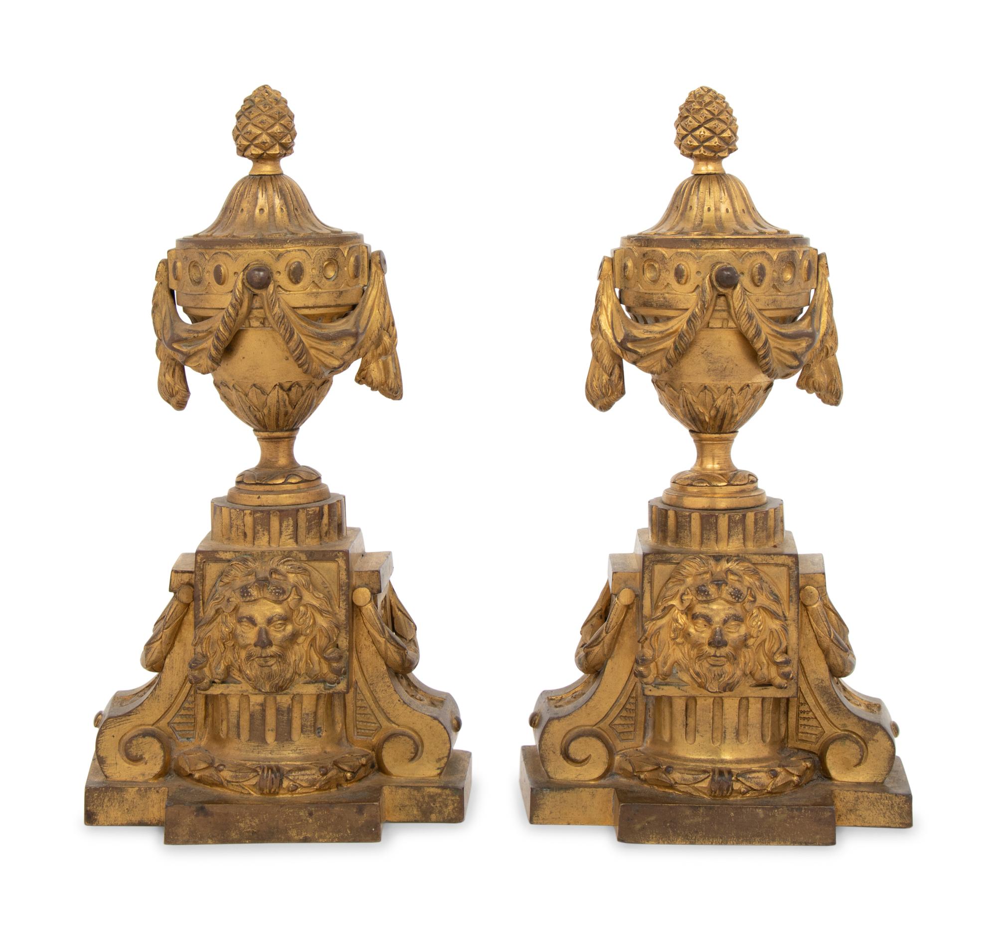 A Pair of Louis XVI Style Gilt Bronze Chenets