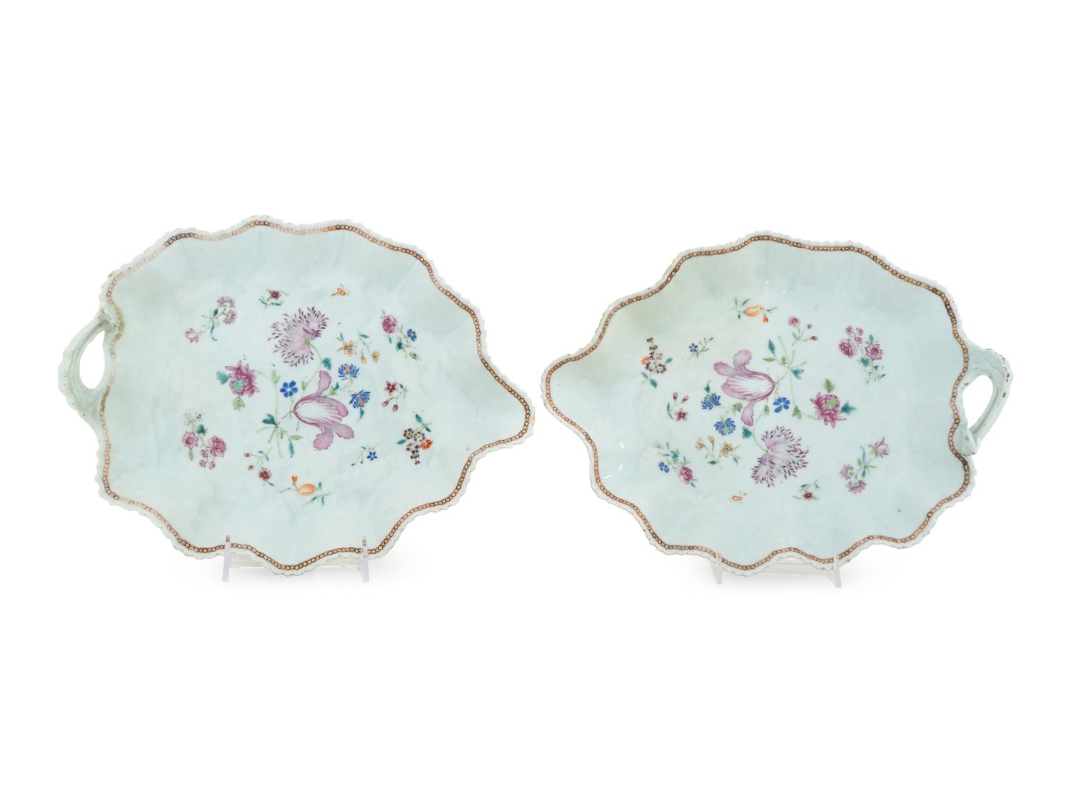 A Pair of Chinese Export Porcelain Leaf-Form Dishes