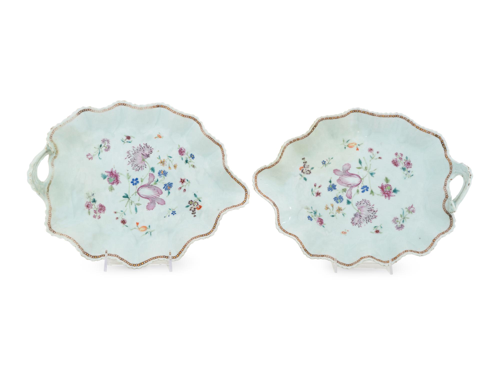 A Pair of Chinese Export Porcelain Leaf-Form Dishes