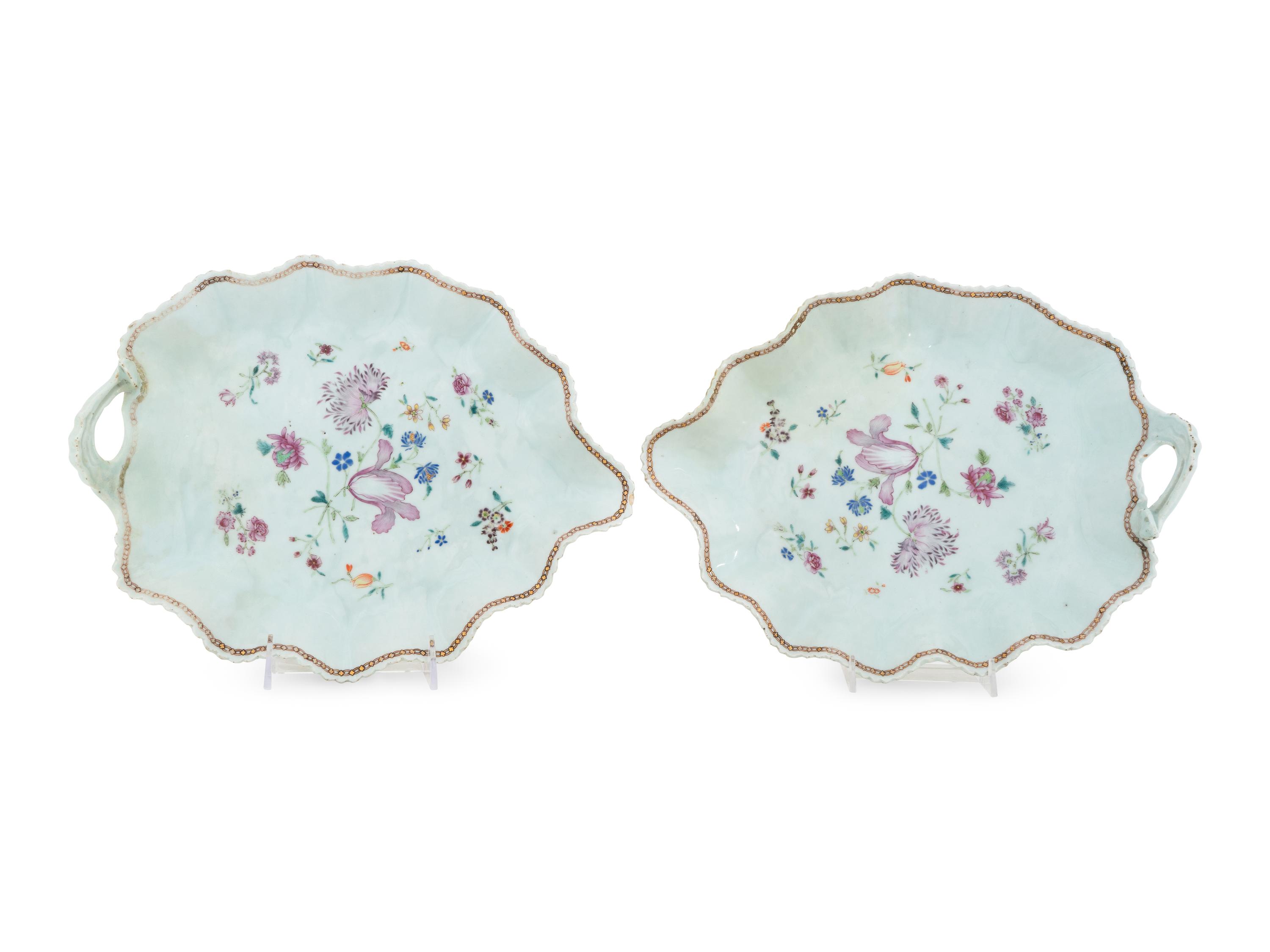 A Pair of Chinese Export Porcelain Leaf-Form Dishes