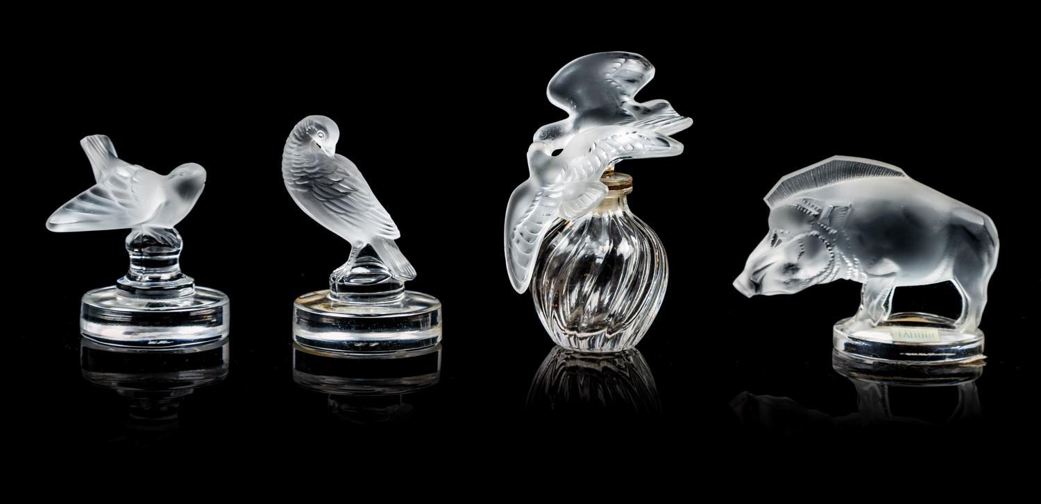 A Collection of Lalique Glass Figures Height of tallest 4 inches. — SECOND HALF 20TH CENTURY