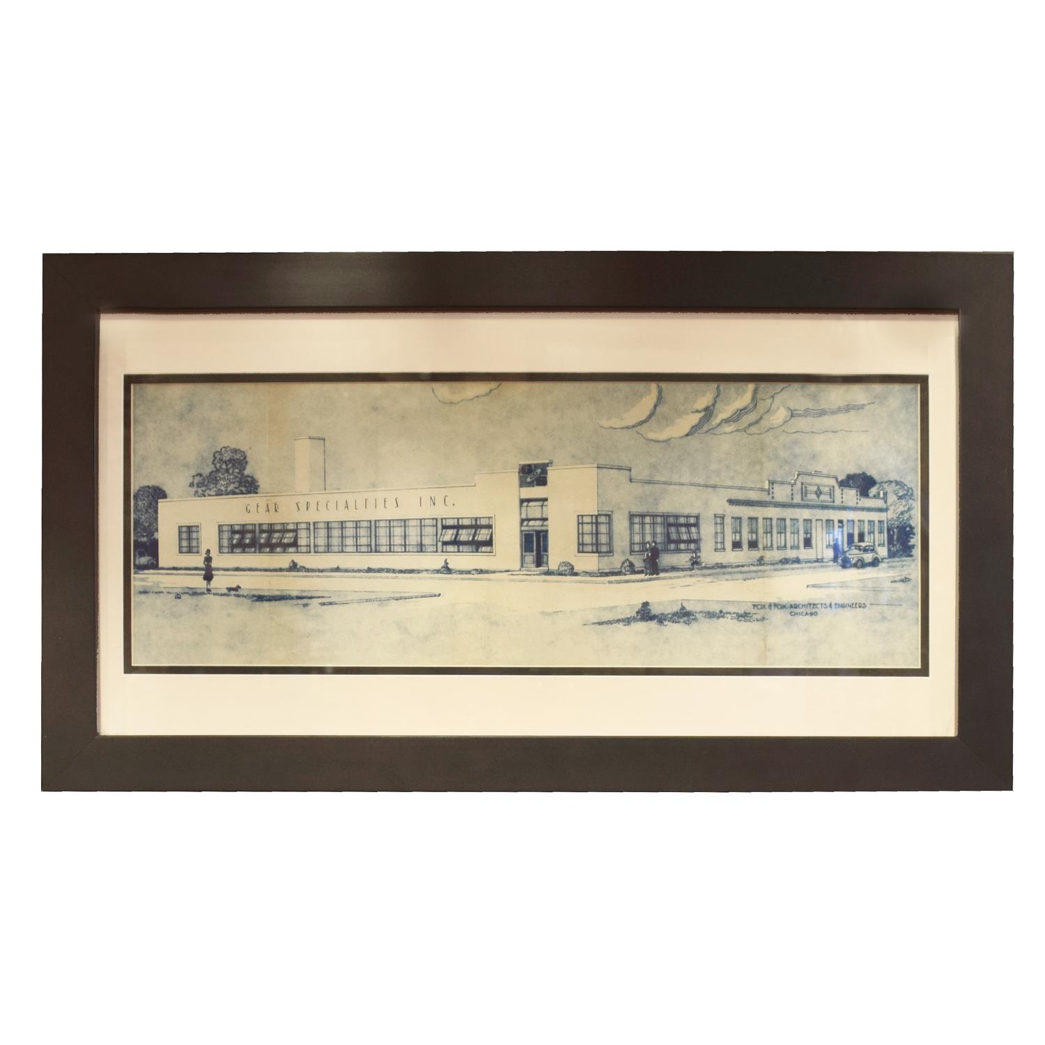 A Hand Tinted Presentation Drawing by Fox & Fox Architects and Engineers, Chicago, IL. 26.5" W x 1.5" D x 14.5" H — United States, 20th Century