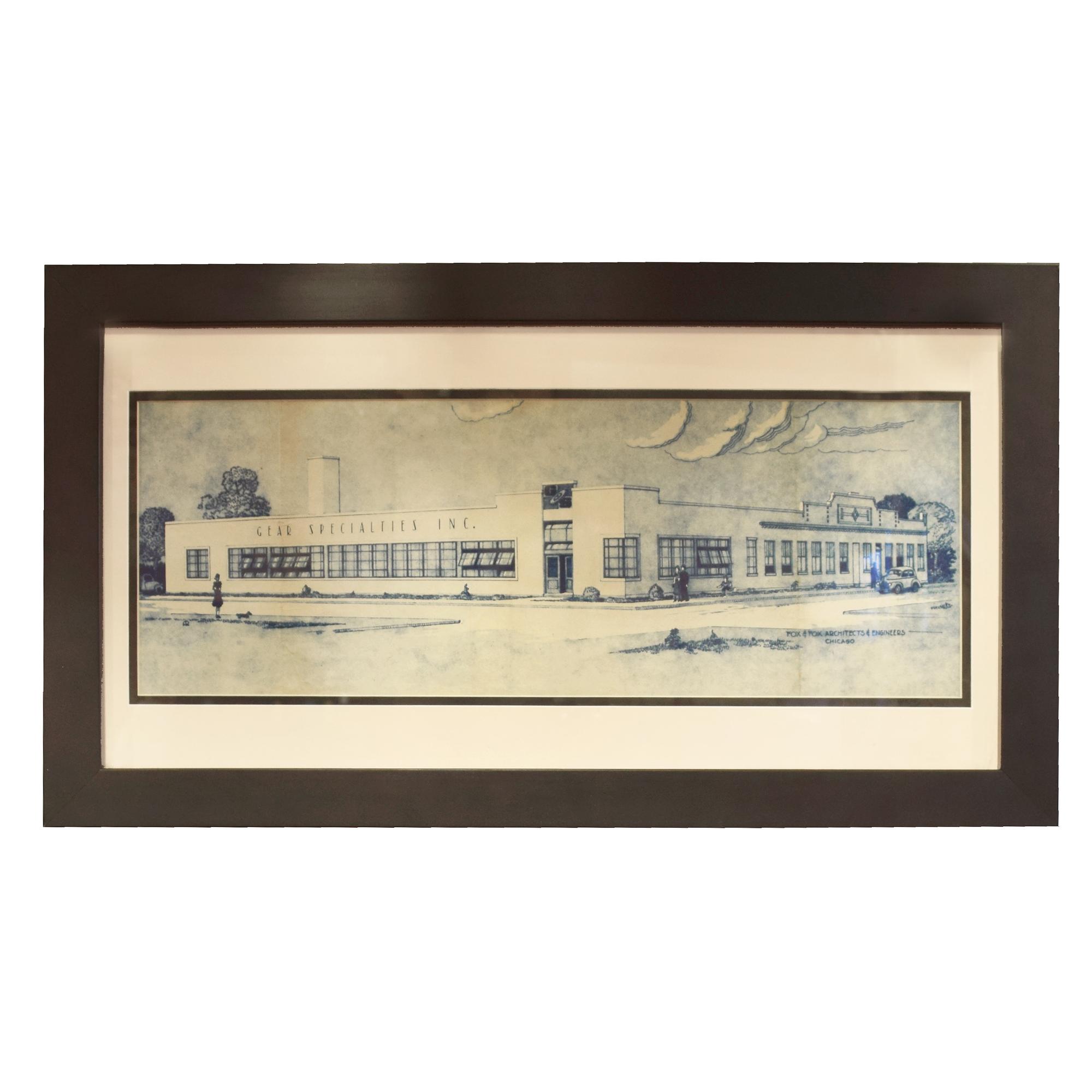 A Hand Tinted Presentation Drawing by Fox & Fox Architects and Engineers, Chicago, IL. 26.5" W x 1.5" D x 14.5" H — United States, 20th Century