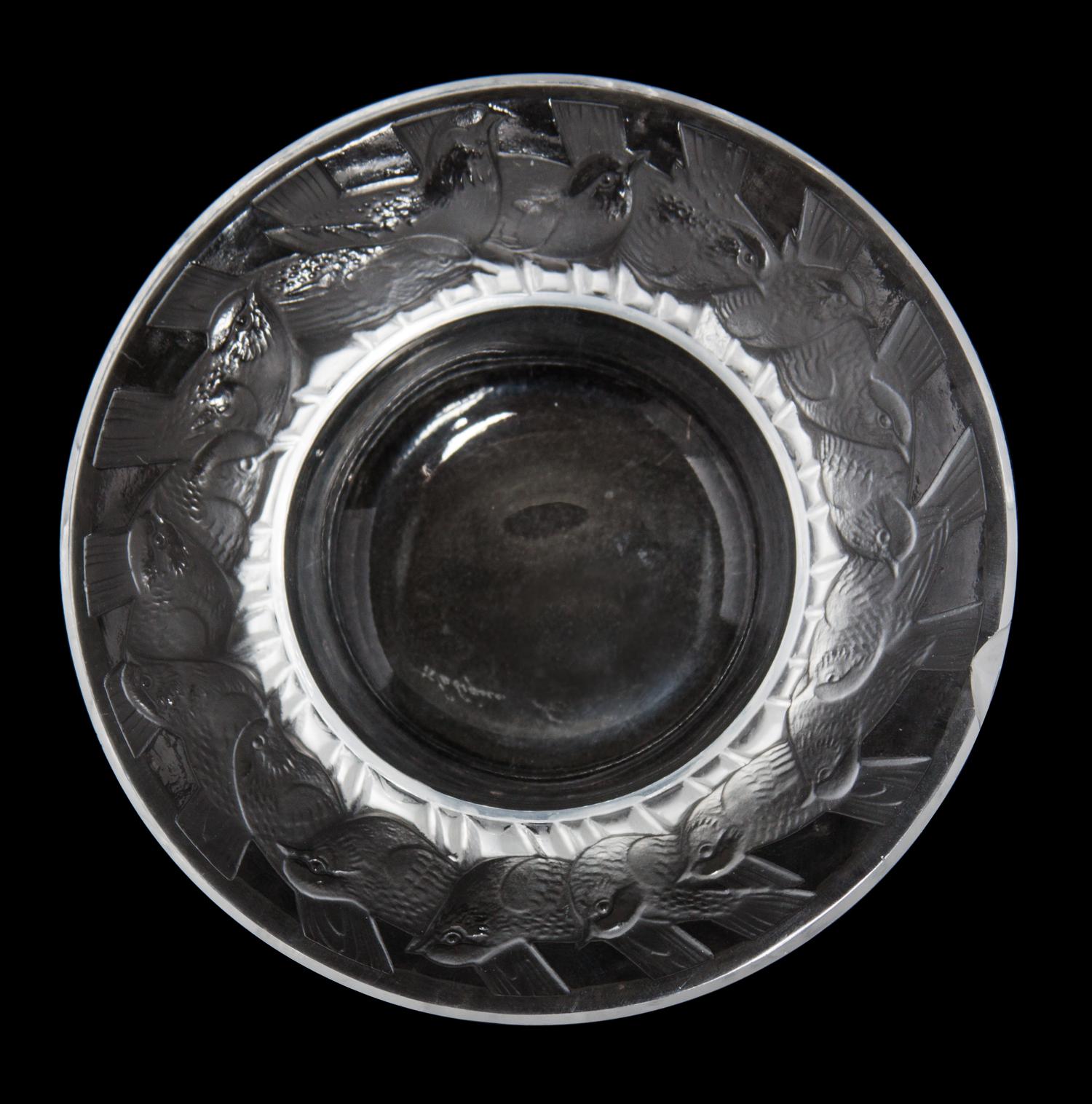 A Lalique Molded and Frosted Glass Dish Diameter 3 3/4 inches.
