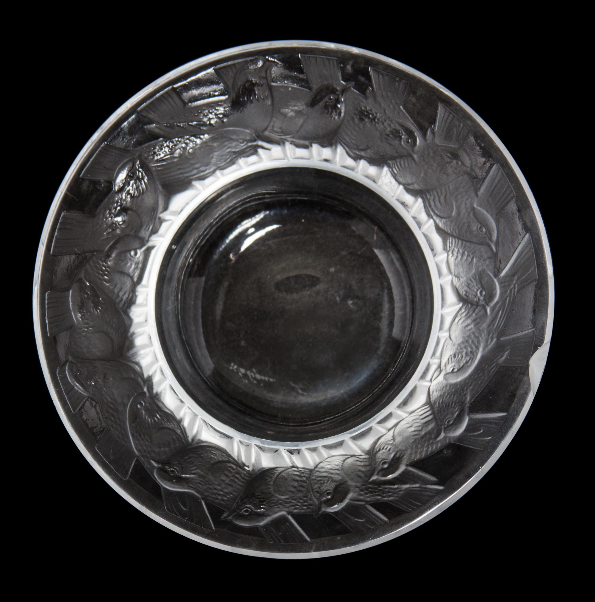 A Lalique Molded and Frosted Glass Dish Diameter 3 3/4 inches.