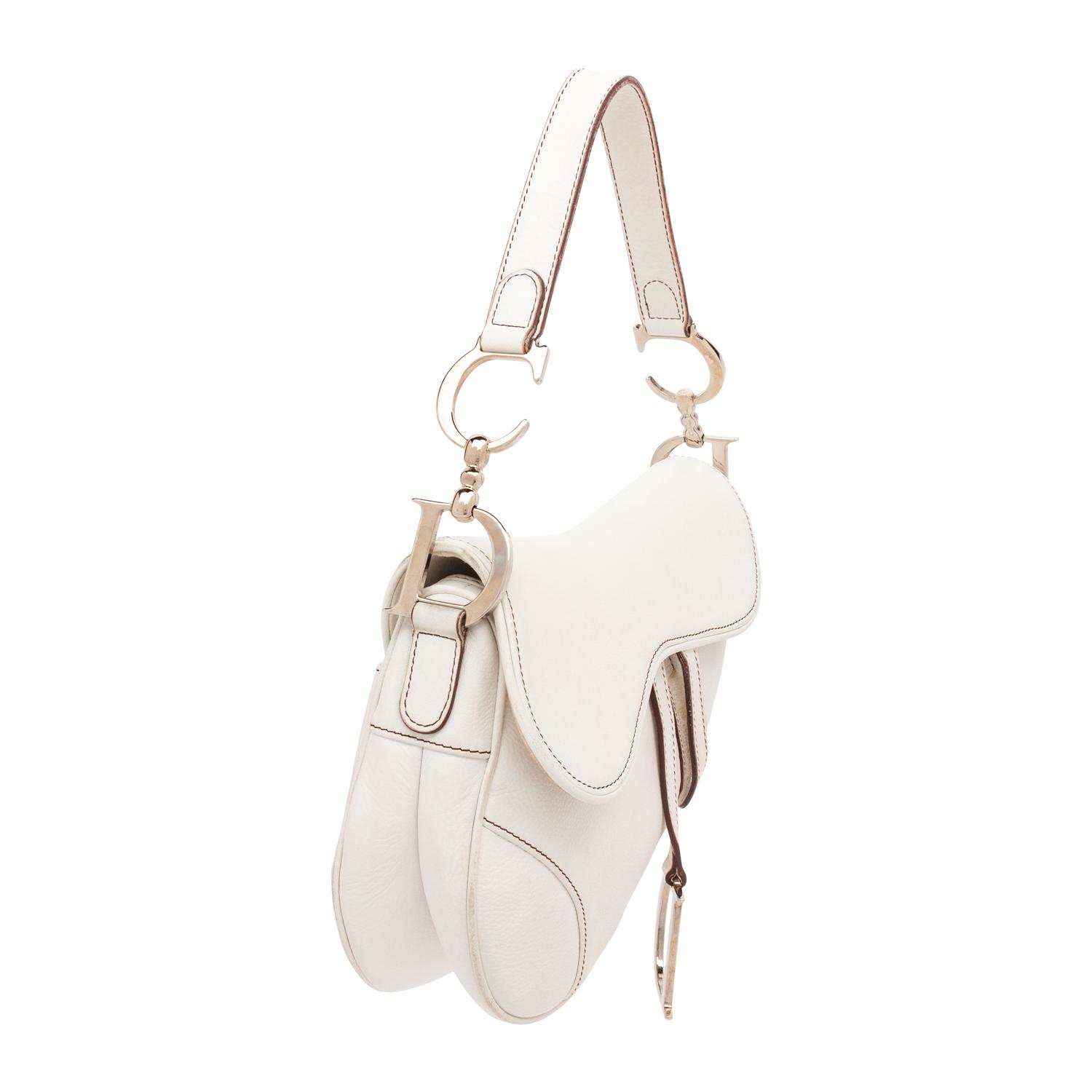 CHRISTIAN DIOR, WHITE LEATHER SADDLE BAG