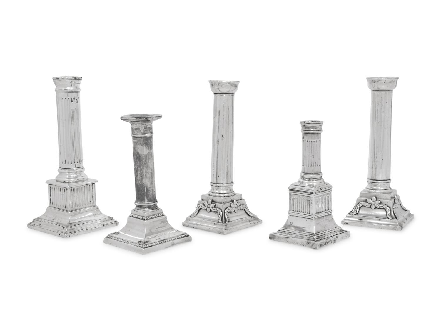 Five Continental and Spanish Colonial Silver Candlesticks