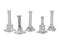 Five Continental and Spanish Colonial Silver Candlesticks