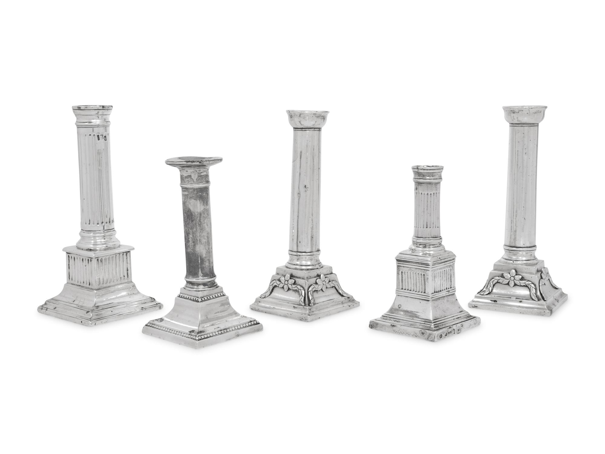 Five Continental and Spanish Colonial Silver Candlesticks