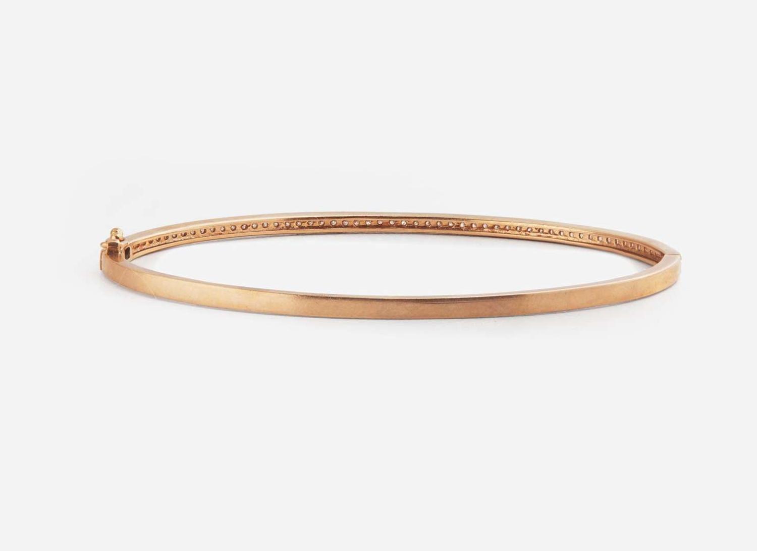 A 14K Rose Gold and Diamond Bangle Bracelet