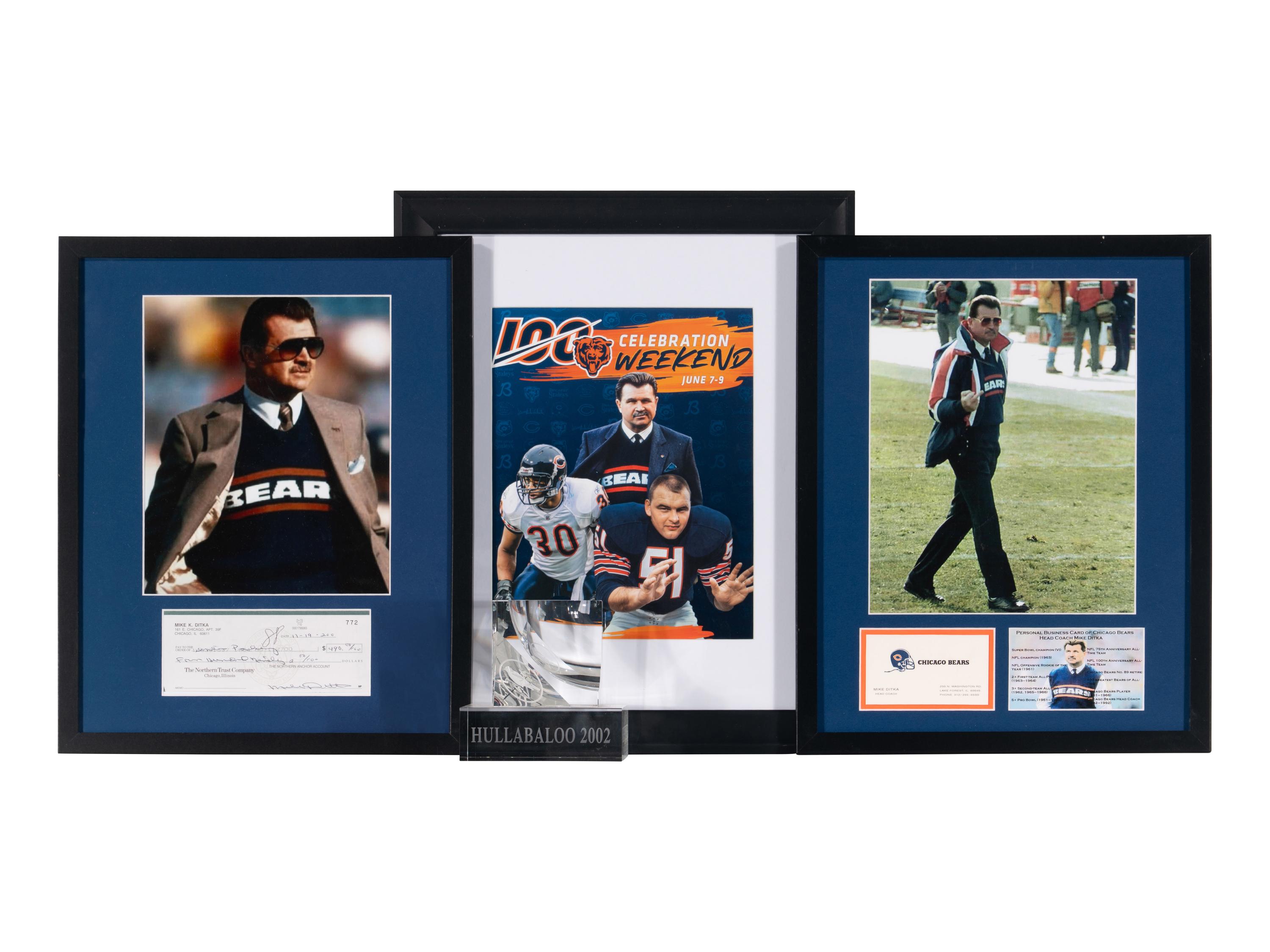 Collection Six of Chicago Bears Legend Mike Ditka's Personal Items Including 2002 Crystal Award
