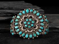Navajo or Zuni Silver and Turquoise Cluster Cuff Bracelet