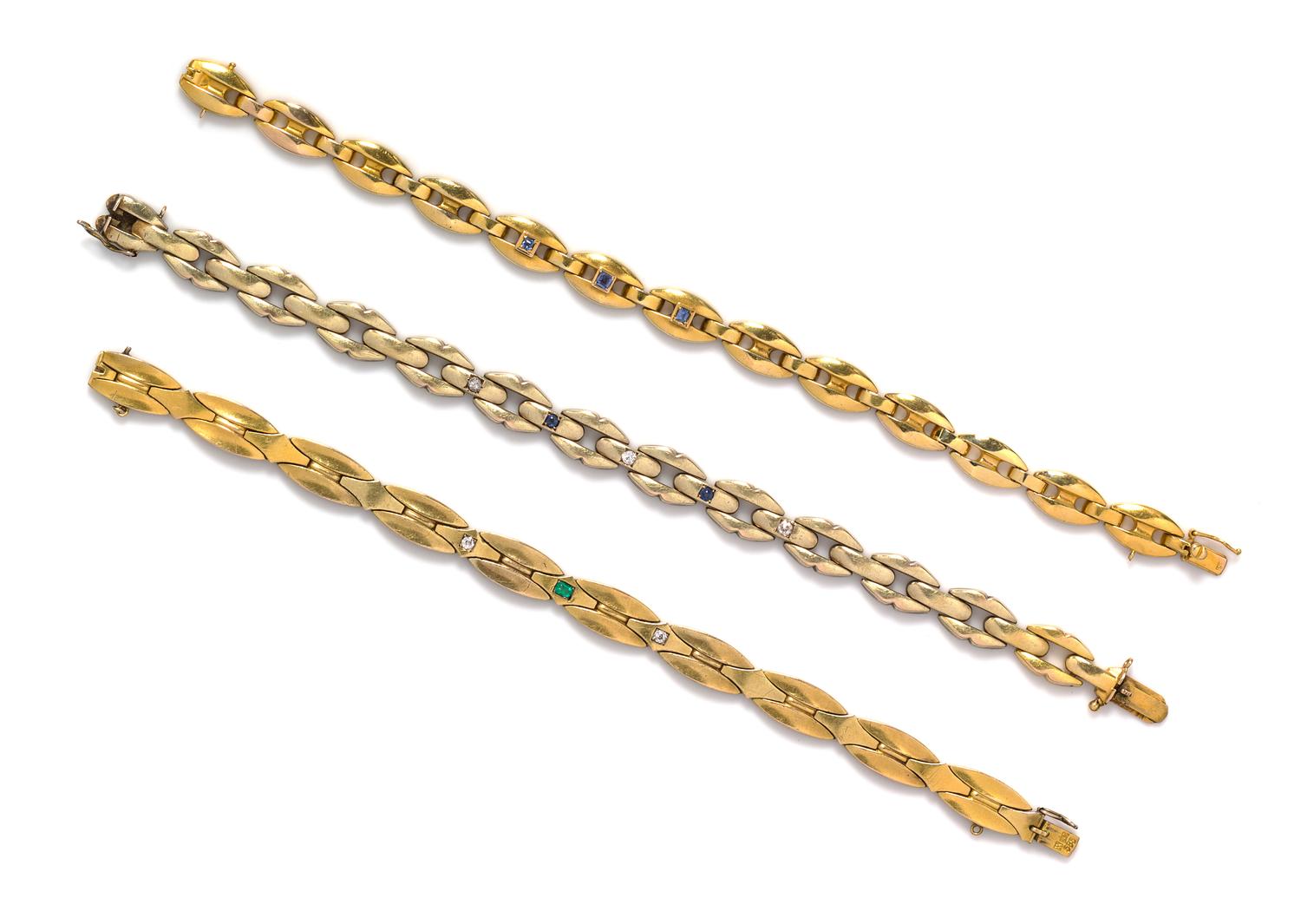 A Collection of Vintage Yellow Gold, Diamond and Gemstone Bracelets, 27.30 dwts.