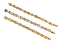 A Collection of Vintage Yellow Gold, Diamond and Gemstone Bracelets, 27.30 dwts.