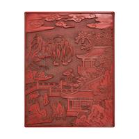 A Large Chinese Carved Cinnabar Lacquer Rectangular Box and Cover, 19th Century 清中期 剔紅攜琴訪友圖大方盒