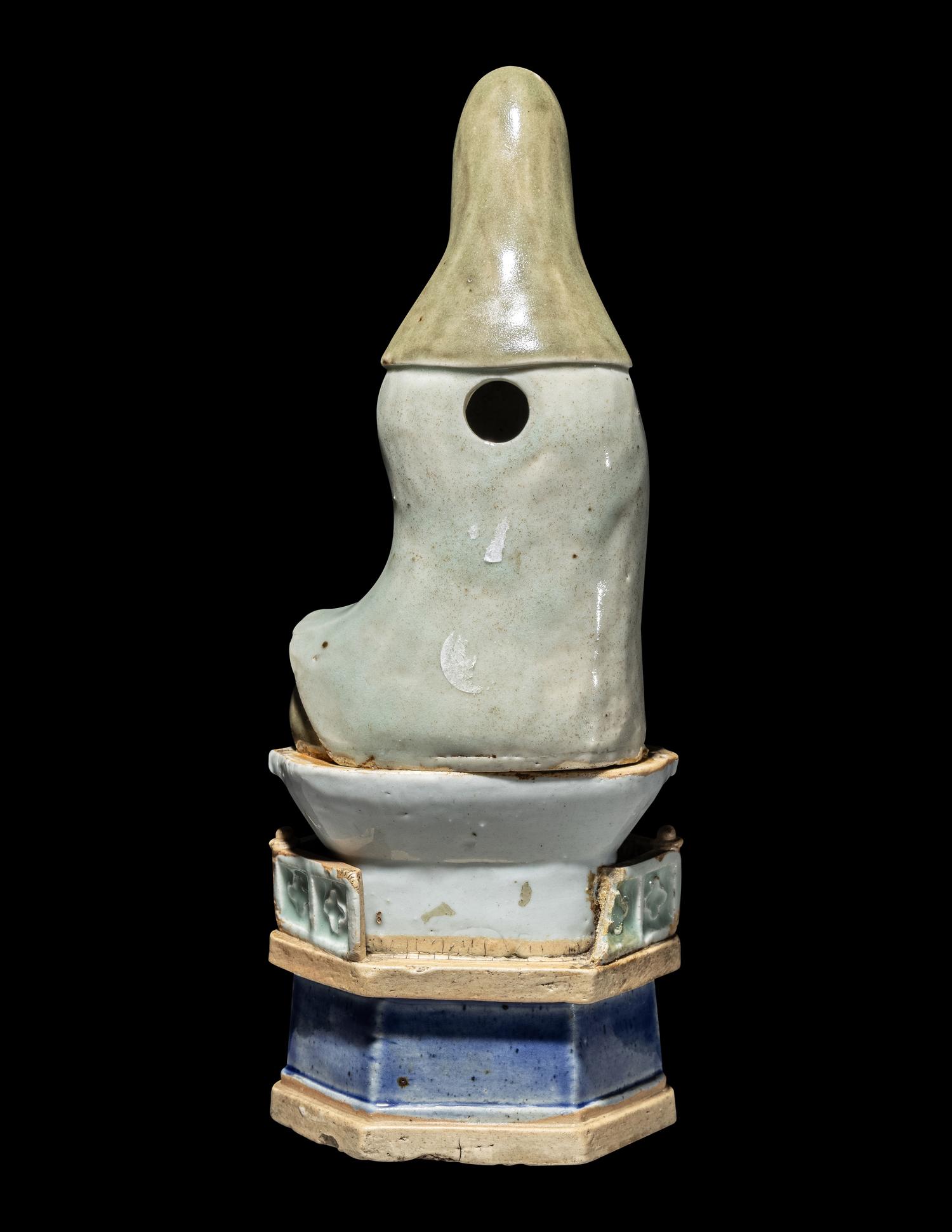 A Chinese Celadon and Underglazed Blue Porcelain Figure of Guanyin
