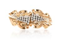 A Pair of Retro Rose Gold, Platinum and Diamond Dressclips, 25.50 dwts.