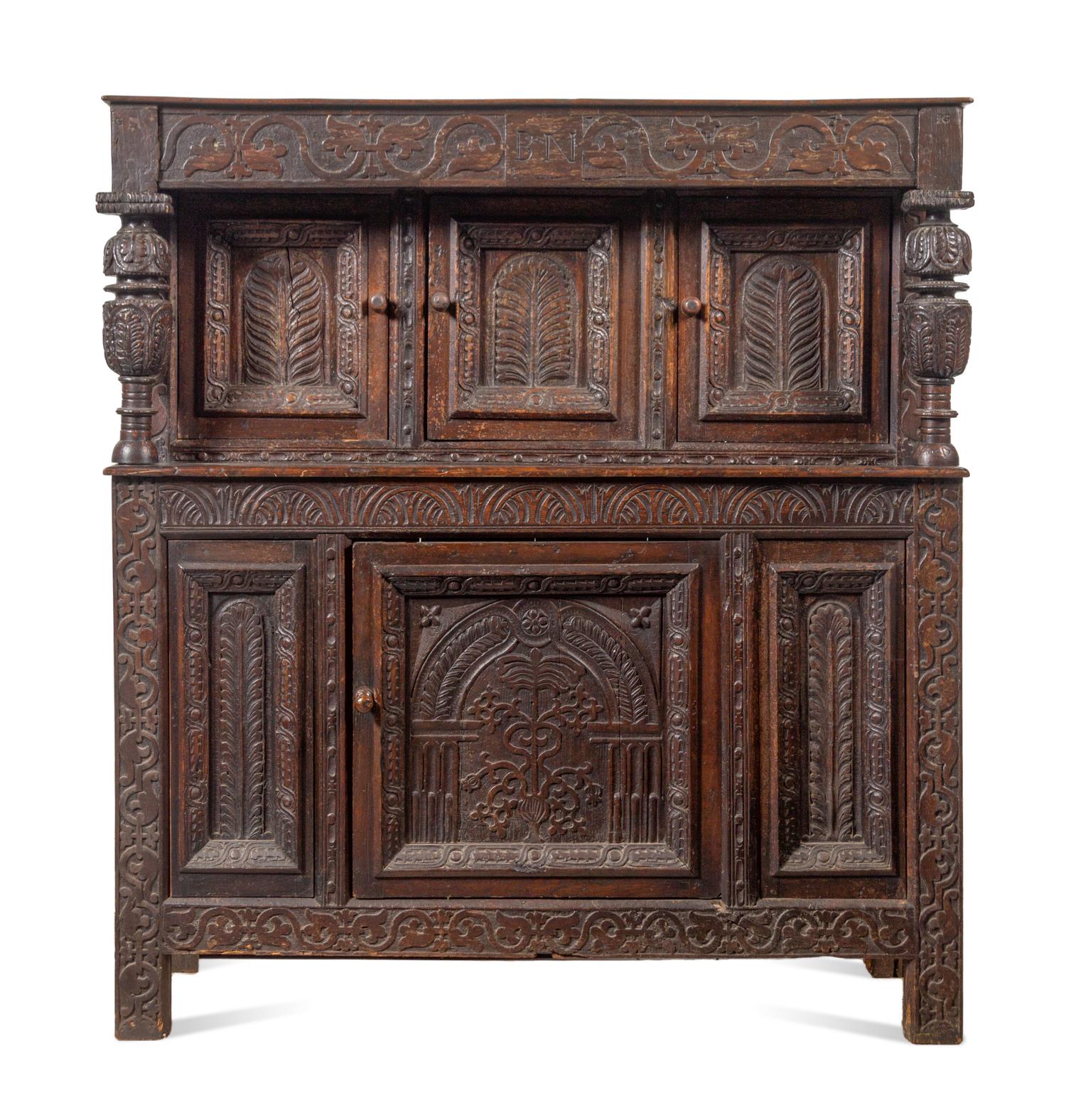 A William and Mary Carved Oak Court Cupboard